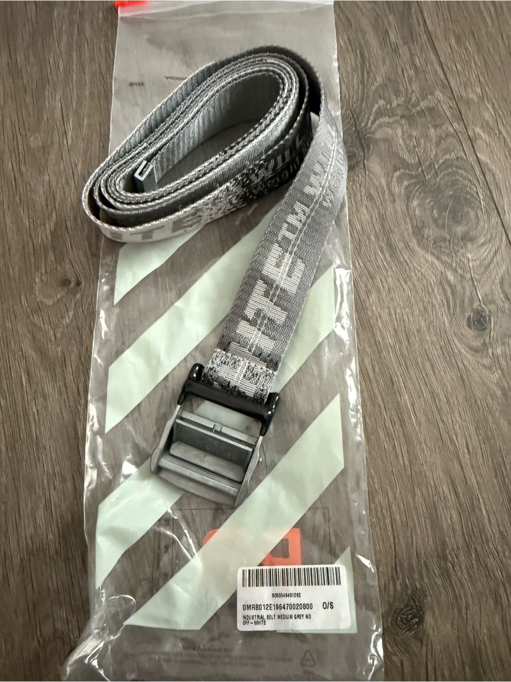 Off-White Gray Industrial Webbing Belt with Metal Buckle